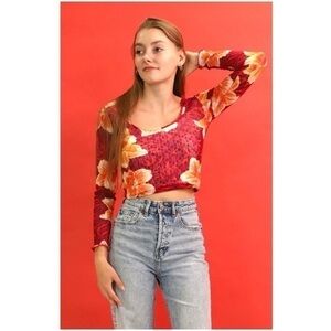 KENZO Vintage Y2K Mesh Long Sleeve Top In Red Floral M